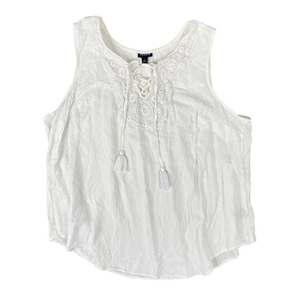 torrid Tops - Torrid Top 2X Crochet Detail Lace Up Tank White Tassel Tie Flowy Sleeveless